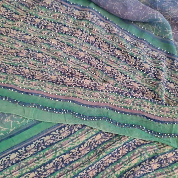 Beautiful Watercolor Pearlseeds Embroidered Beaded Chiffon India Dupatta - Picture 10 of 10